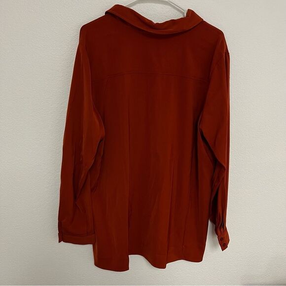 Susan Graver Women's Burnt Orange Button Down Collared Long Sleeve Shirt - Picture 5 of 5